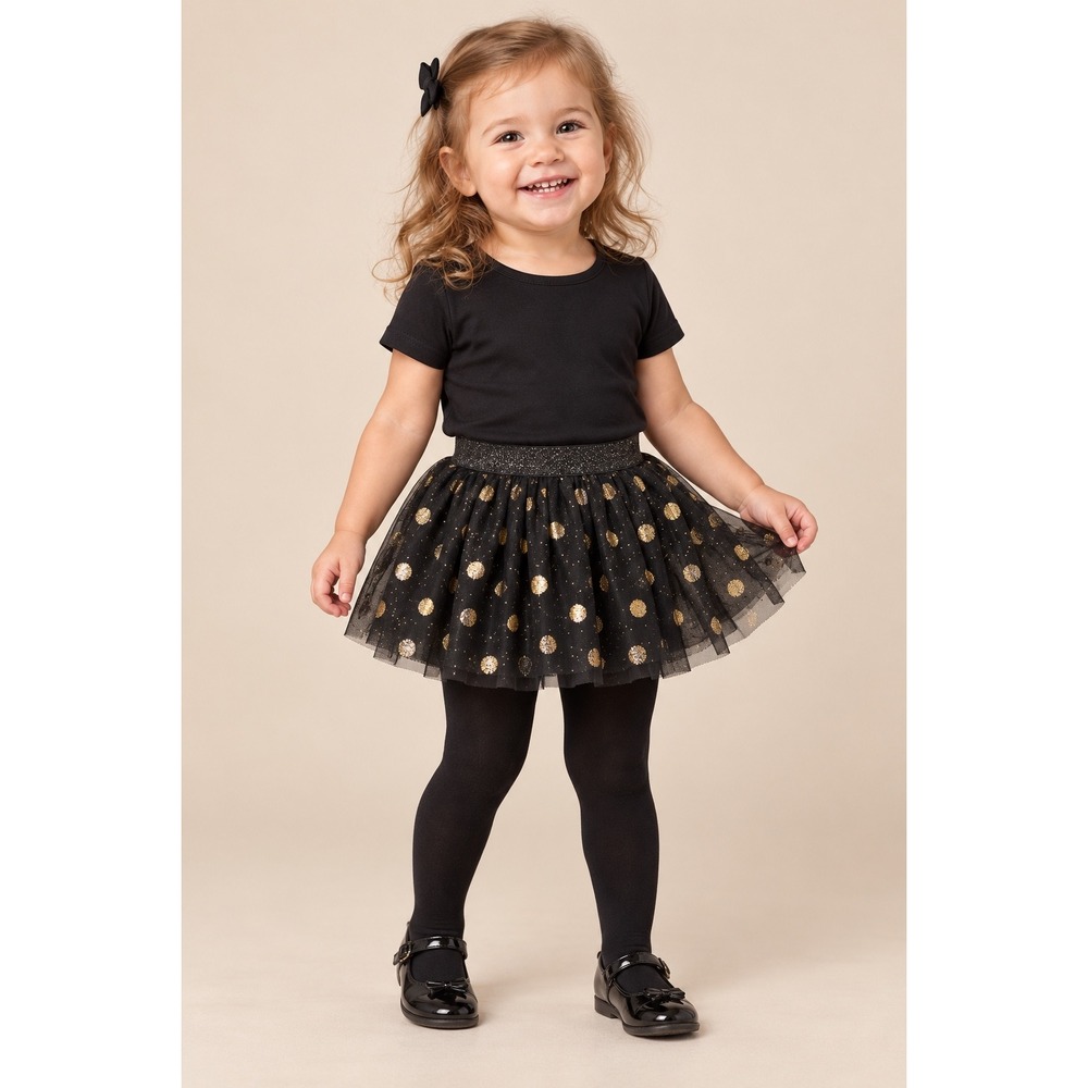 Kate Spade New York Toddler Black & Gold Polka Dot Tulle Skirted Leotard 24M